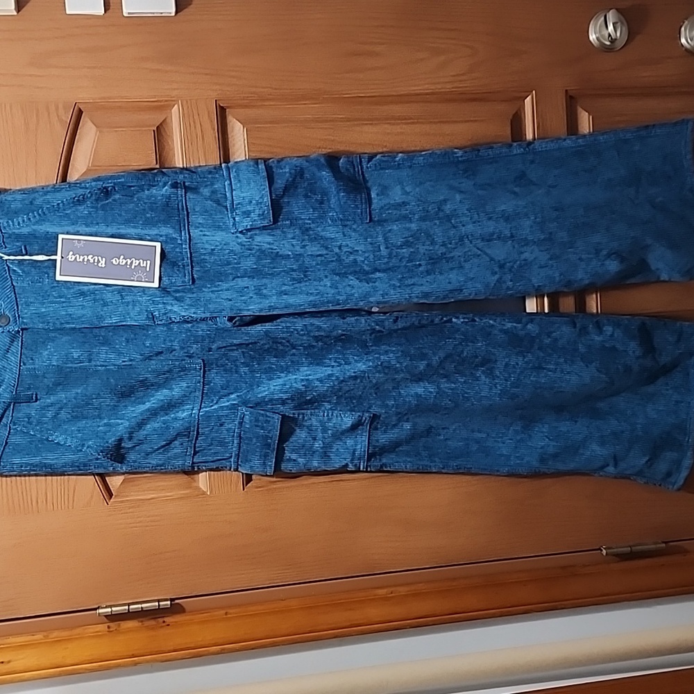 Teal blue Wide leg cargo relaxed fit pants size 9